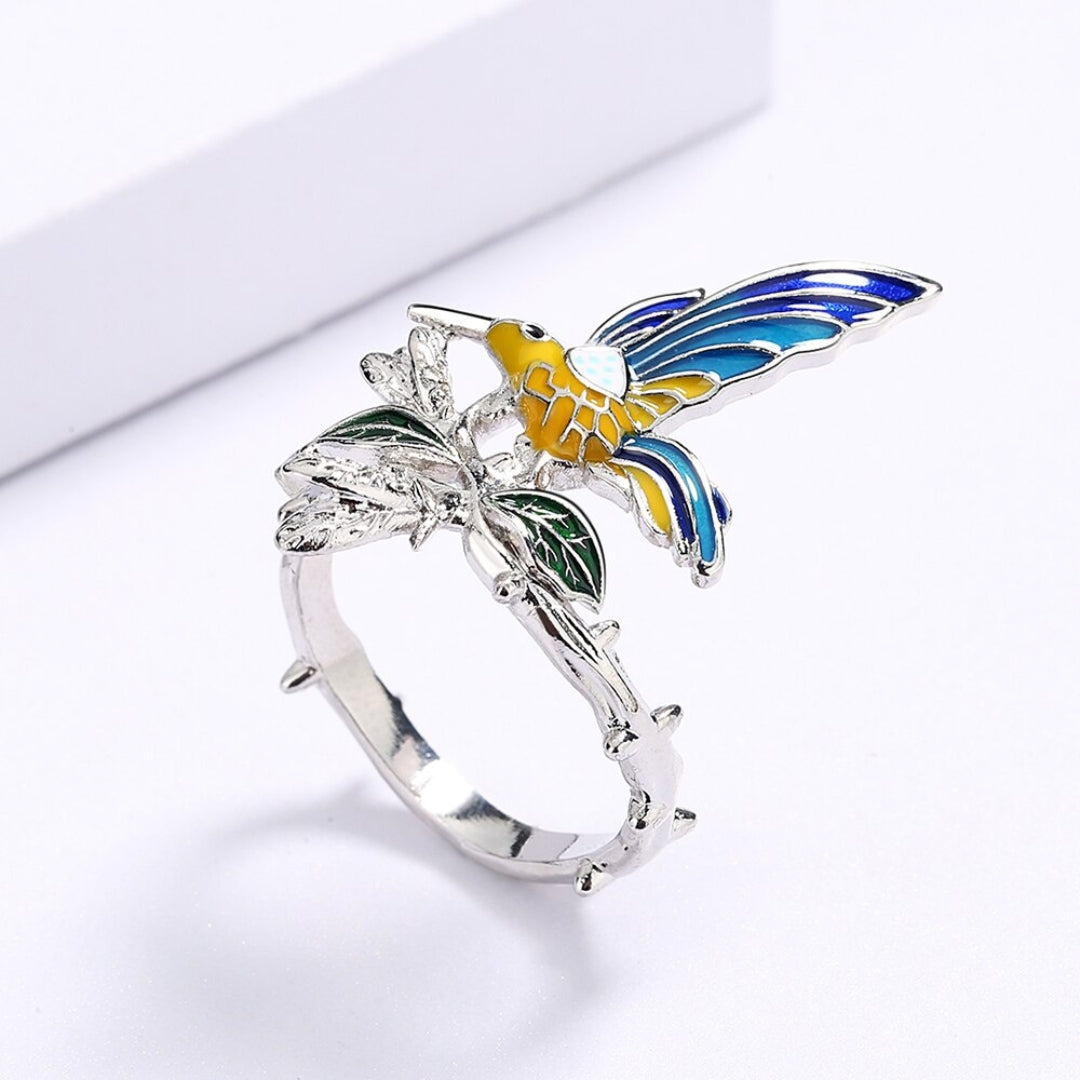 Handgemalter Silber Handmade Vogel Ring