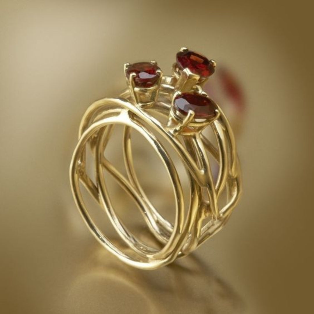 Vintage Rot Zirkonia Golden Thin Ring