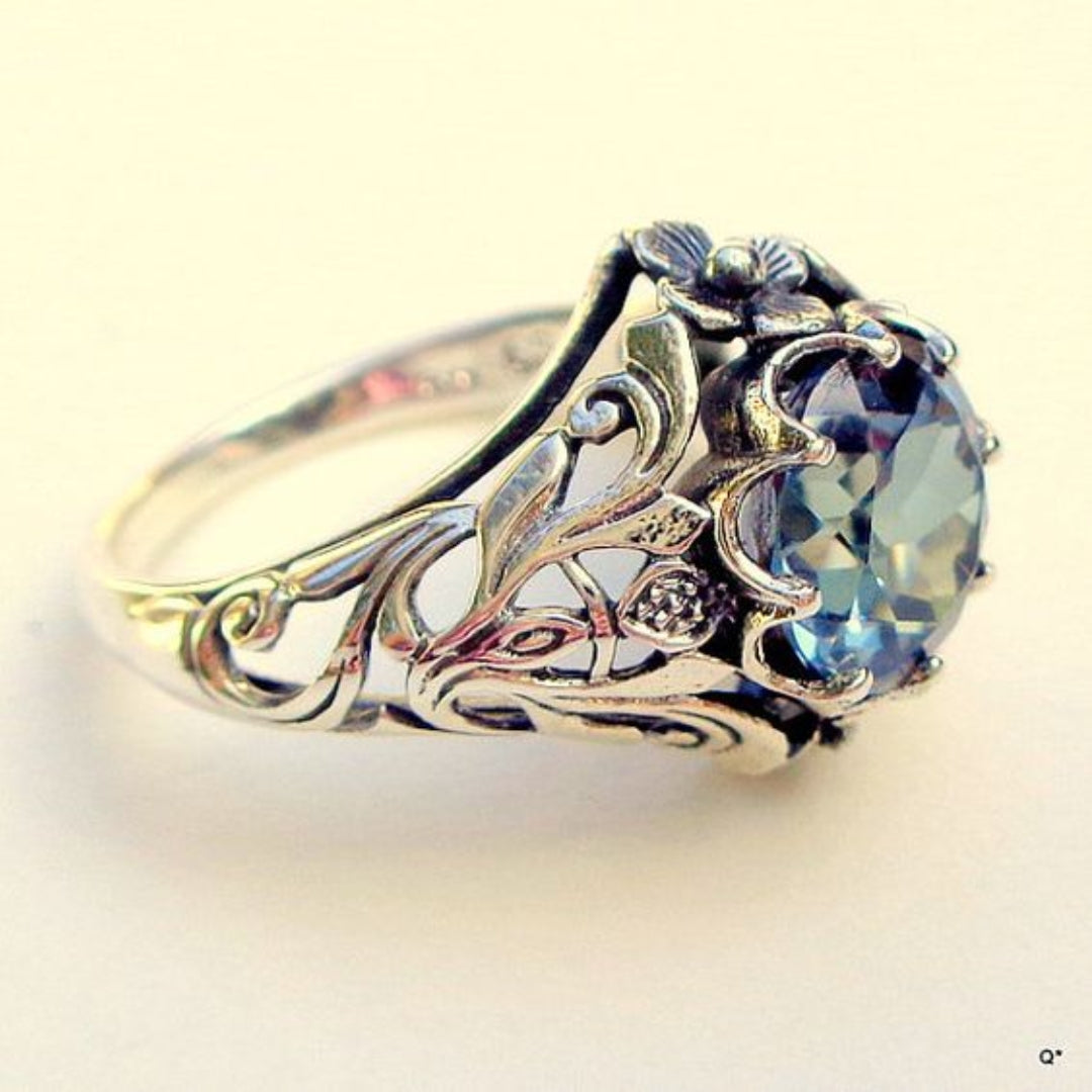 Vintage Blauglas Silber Ring