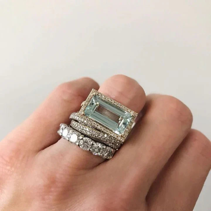 Vintage Silber Türkis Glas Ring Set