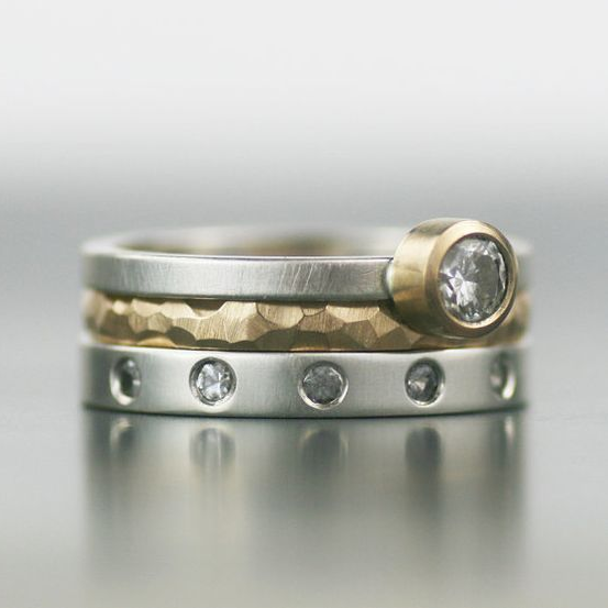 Geschichteter Gold & Silber Zirkonia Ring