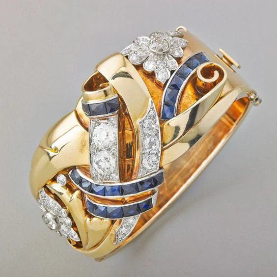 Vintage Gold Blauer Zirkonia Ring